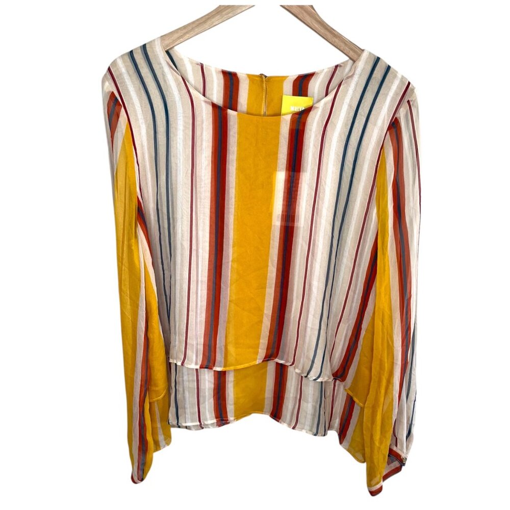 Anthropologie Maeve Womens Large Yellow Striped Silk Layered Long Sleeve Top